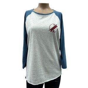 Superbrand Baseball T-Shirt 3/4 Sleeve Raglan Tee Crewneck Gray & Blue Womens M